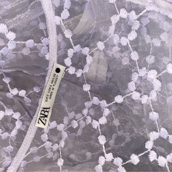 Zara Lilac Mesh Floral Blouse Small - Picture 10 of 12